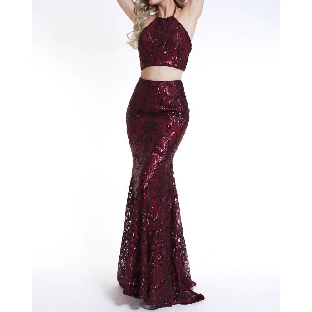NEW AVA PRESLEY two-piece prom dress in marsala